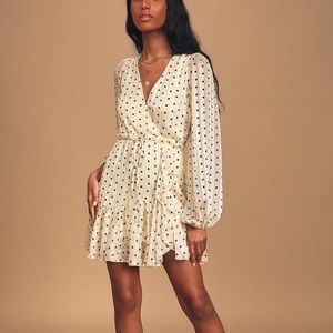 Ivory Polka Dot Long Sleeve Ruffled Mini Dress
